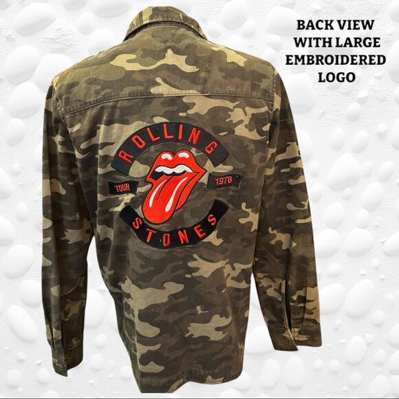 🧥 **Rolling Stones 1978 Tour Army Camo Embroidered Rock Concert Jacket** 🧥 - Picture 2 of 11